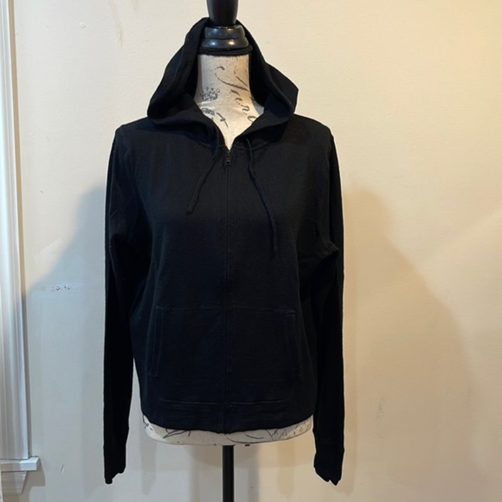 VINEYARD VINES XL BLACK MERINO WOOL HOODIE WITH ZIPPER FRONT